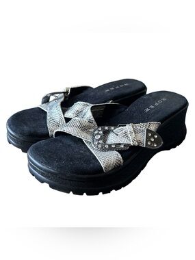 Y2K Western “Roper” Faux Snakeskin Black Buckle Platform Sandals
